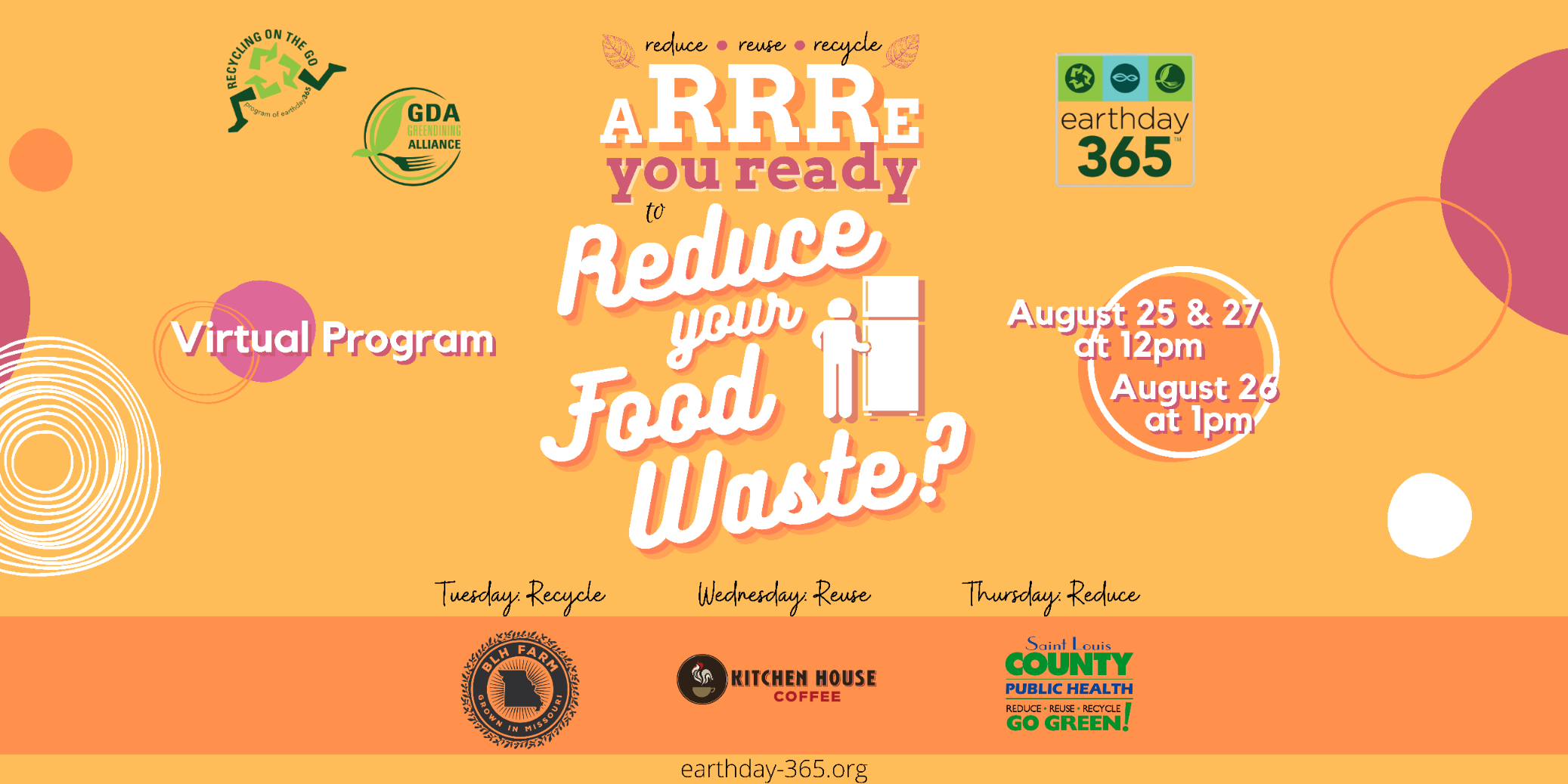 aRRRe You Ready to Reduce Your Food Waste? orange graphic with logos